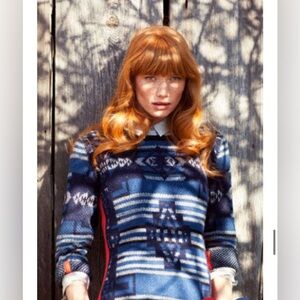 NWT Margaret O’Leary 100% Cotton Aztec Print Striped Pullover Sweater small